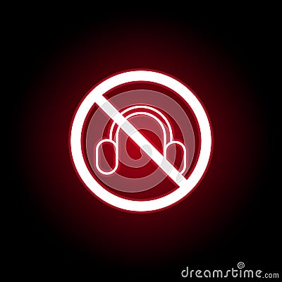 Forbidden headphone icon in red neon style. Can be used for web, logo, mobile app, UI, UX Stock Photo