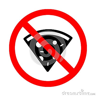 Forbidden pizza icon. Do not eat icon. Prohibited flat vector sign Cartoon Illustration