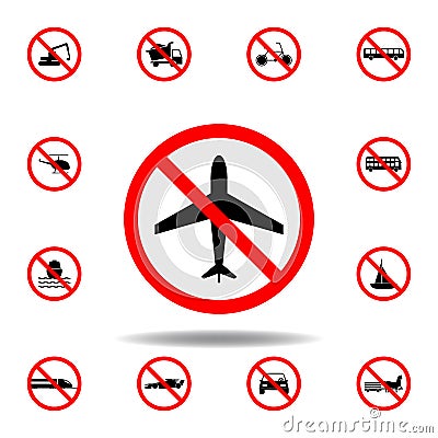 Forbidden plane, flight icon on white background. set can be used for web, logo, mobile app, UI, UX Stock Photo