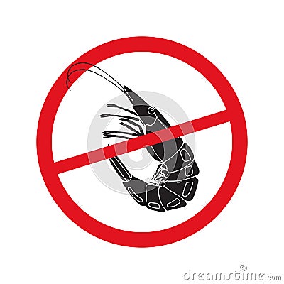 Forbidden shrimp icon. Products do not contain seafood or shellfish. Allergy safety Vector Illustration