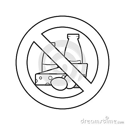 Forbidden sign with dairy linear icon Vector Illustration