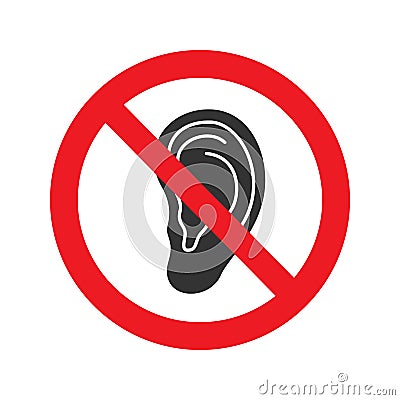 Forbidden sign with ear glyph icon Vector Illustration