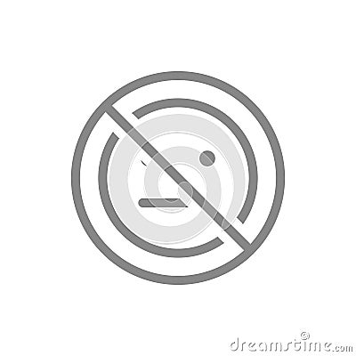 Forbidden sign with a expressionless emoji line icon. No emotions, indifferent symbol Vector Illustration