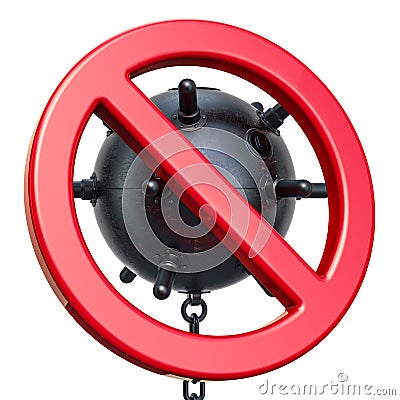 Forbidden sign with naval mine, 3D rendering Stock Photo