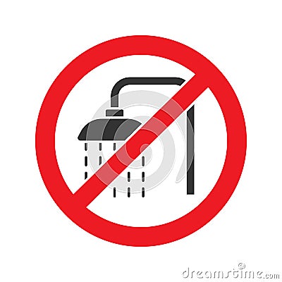 Forbidden sign with shower faucet glyph icon Vector Illustration