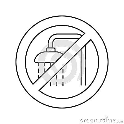 Forbidden sign with shower faucet linear icon Vector Illustration