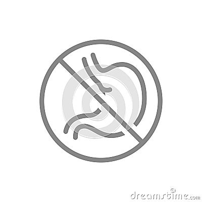 Forbidden sign with a stomach line icon. Amputation internal organ, no stomach, transplant rejection symbol Vector Illustration