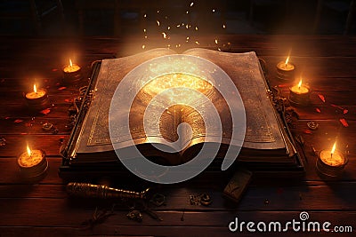 Forbidden Spellbook A mystical spellbook open on Stock Photo