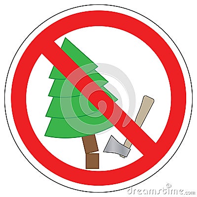 Forbidden to cut Christmas trees, vector. Prohibition sign. Vector Illustration