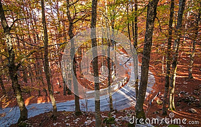 Forca d`Acero is a road crossing in the Abruzzo Apennines Monti Marsicani located at 1,538 m asl along the primary Apennine wate Stock Photo