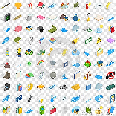 100 force icons set, isometric 3d style Vector Illustration