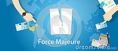 Force majeure clause included in contracts to remove liability for unavoidable catastrophes that restrict participants Vector Illustration