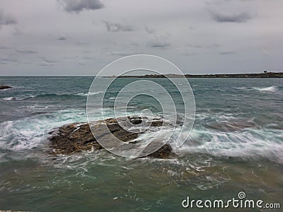 The force of the sea on the Asturian coast a dark day Stock Photo