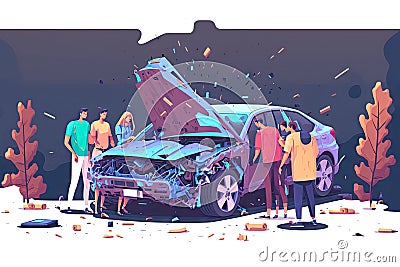 Forced stop crashed auto in car accident Stock Photo