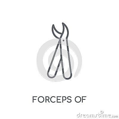 Forceps of dentist tools linear icon. Modern outline Forceps of Vector Illustration