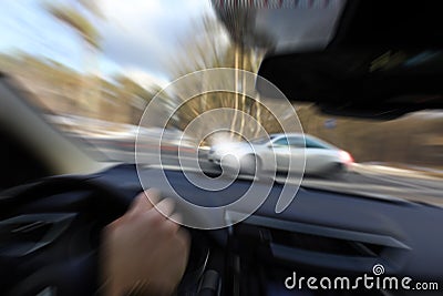 Forcing the right of way by another car and braking Stock Photo