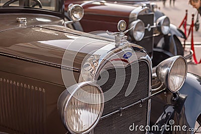 Ford brown retro car hood. 5 September 2020 Retro car show Original meet 2020 St. Petersburg Russia Editorial Stock Photo