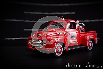 1948 Ford F-1 Pickup Truck Harley Davidson Fire Truck and 1936 El Knucklehead Motorcycle - 1-24 Scale Diecast Model Toy Car Editorial Stock Photo