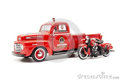 1948 Ford F-1 Pickup Truck Harley Davidson Fire Truck Editorial Stock Photo