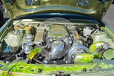 Ford Mustang custom engine Editorial Stock Photo