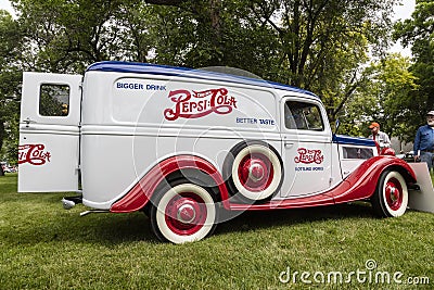 Ford panel truck wagon 1937 Pepsicola delivery van sign Editorial Stock Photo