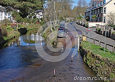 The ford on the river Sid at Sidmouth, Devon taken from the footbridge over the river Stock Photo