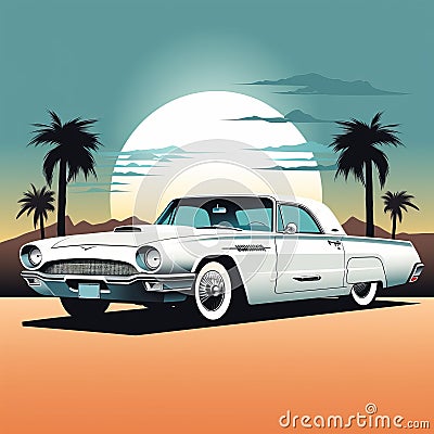 Ford Thunderbird White Silhouette Image Design Cartoon Illustration