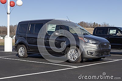 Ford Transit Connect display at a dealership. Ford offers the Transit Connect in XL and XLT Cargo Vans and XLT Passenger Wagon Editorial Stock Photo