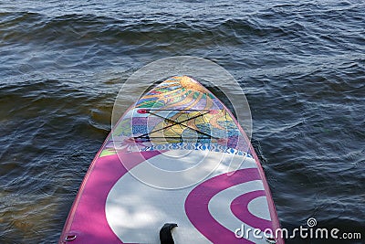 Fore part of inflatable board for sup surfing in the water close up view Stock Photo