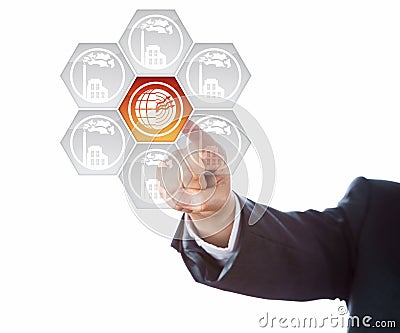 Forearm In Suit Aiming At Geothermal Power Icon Stock Photo