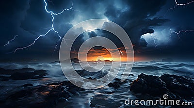 A foreboding photograph of a dark, turbulent storm on the horizon, emphasizing the growing intensity of storms and hurricanes rela Stock Photo