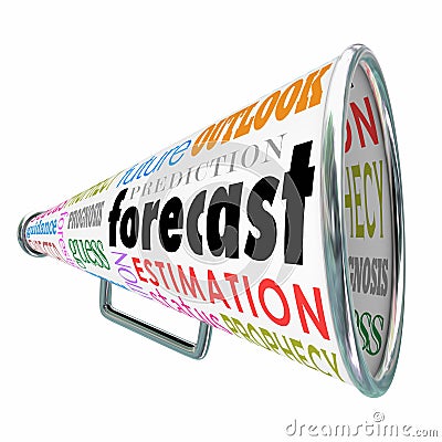 Forecast Bullhorn or Megaphone for Prediction Estimate Projection Update Stock Photo