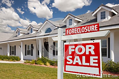 Foreclosure Real Estate Sign and House - Right Stock Photo