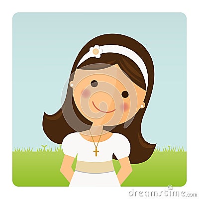 Foreground girl with communion dress Vector Illustration