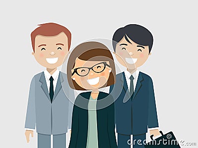 Foreground happy work Team at the office Vector Illustration