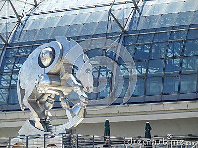 Iron sculpture of an horse in front of the central station of Berlin in Germany. Editorial Stock Photo