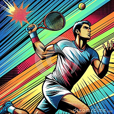 Forehand Focus: Pop Art Tennis Power Play Stock Photo