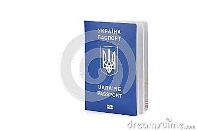 Foreign biometric passport of a citizen of Ukraine. isolated on white color. place for text. template for design Stock Photo