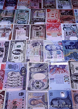 Foreign currencies notes Stock Photo