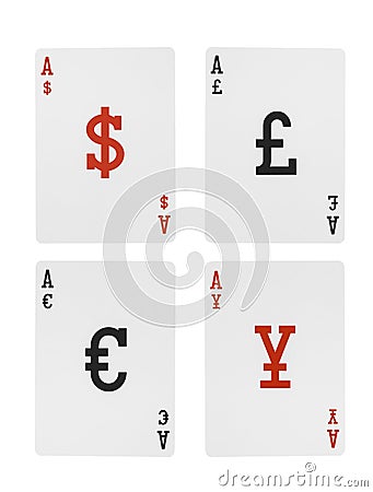 Foreign Exchange Playing Cards Aces Dollar Euro Po Stock Photo