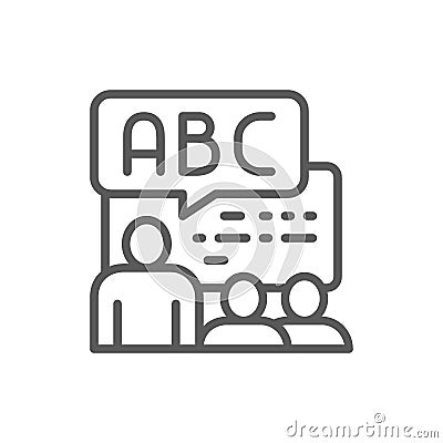 Foreign language lessons, training line icon. Vector Illustration