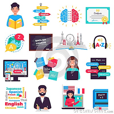 Foreign Language Training Set Vector Illustration