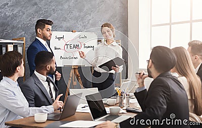 Foreign partner making business presentation Stock Photo