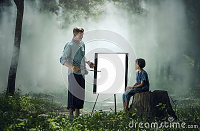 Foreign teachers teach students Stock Photo