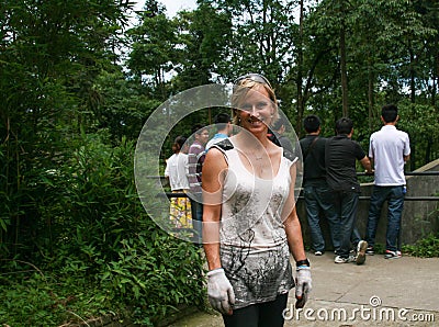 Foreign volunteer in yaan bifengxia base of ccpccp in china Editorial Stock Photo