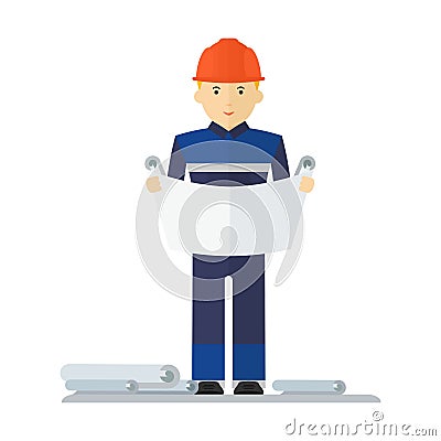 Foreman studying drawing Vector Illustration