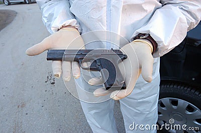 Forensic examination of firearms and weapons Stock Photo