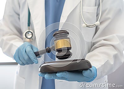 Forensic medicine, science or criminalistics legal investigation or medical practice - malpractice justice concept with judge Stock Photo