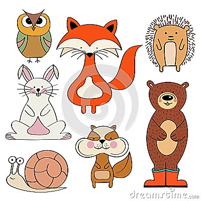 Forest animals collection isolated on white background Vector Illustration