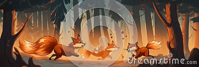 Forest animals fleeing from forest fire Cartoon Illustration